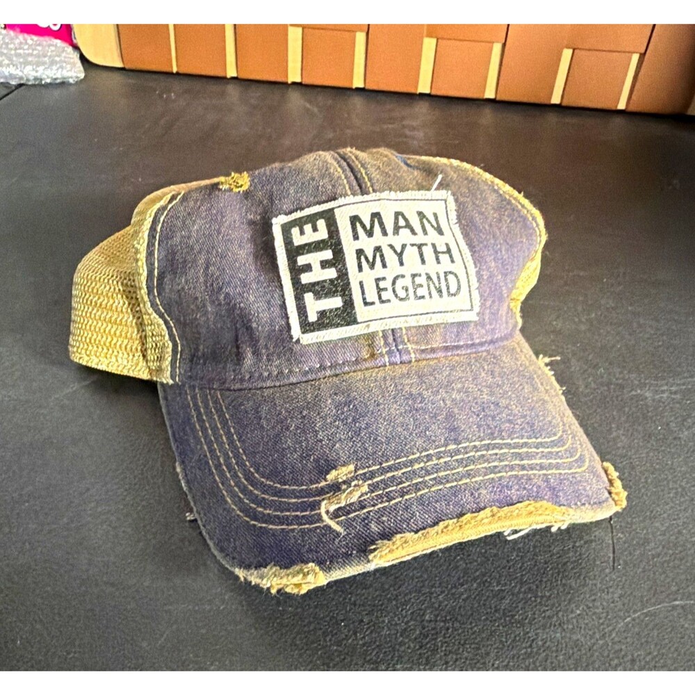 Headmost The Man Myth Legend Blue/Tan Solid Mesh Back Trucker Hat One Size